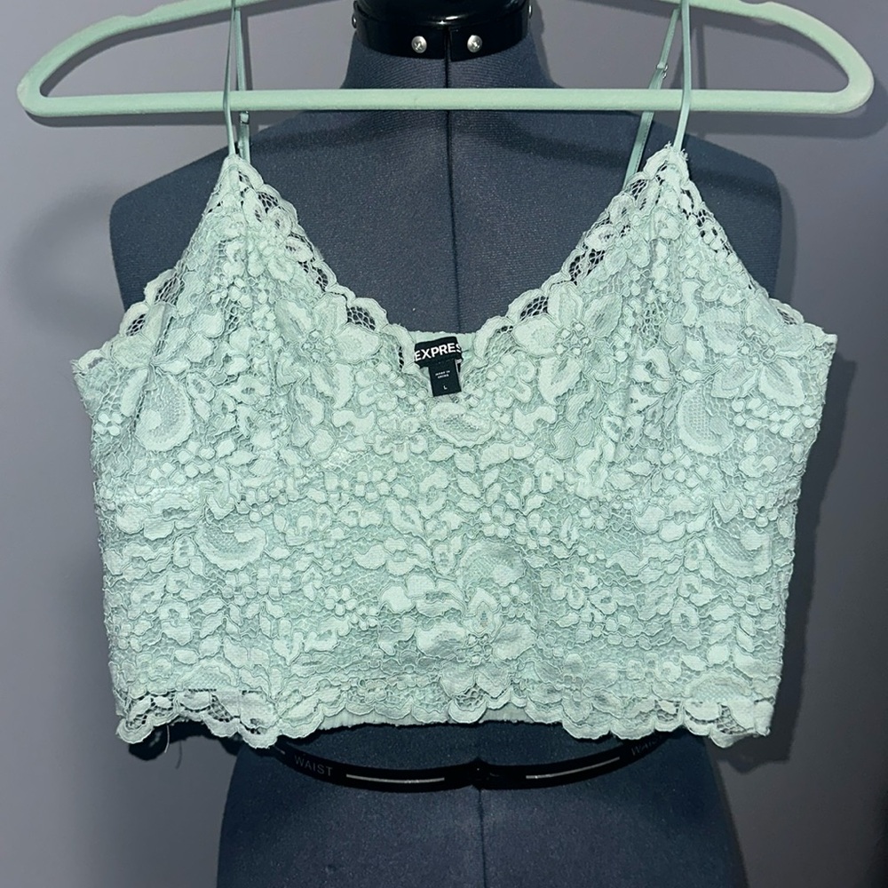 Express Mint Green Lace Crop Top